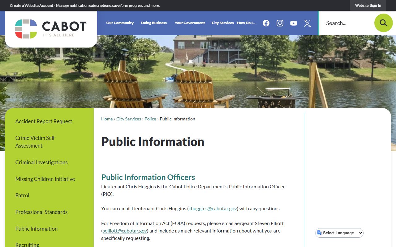 Cabot Police Public Information phone directory