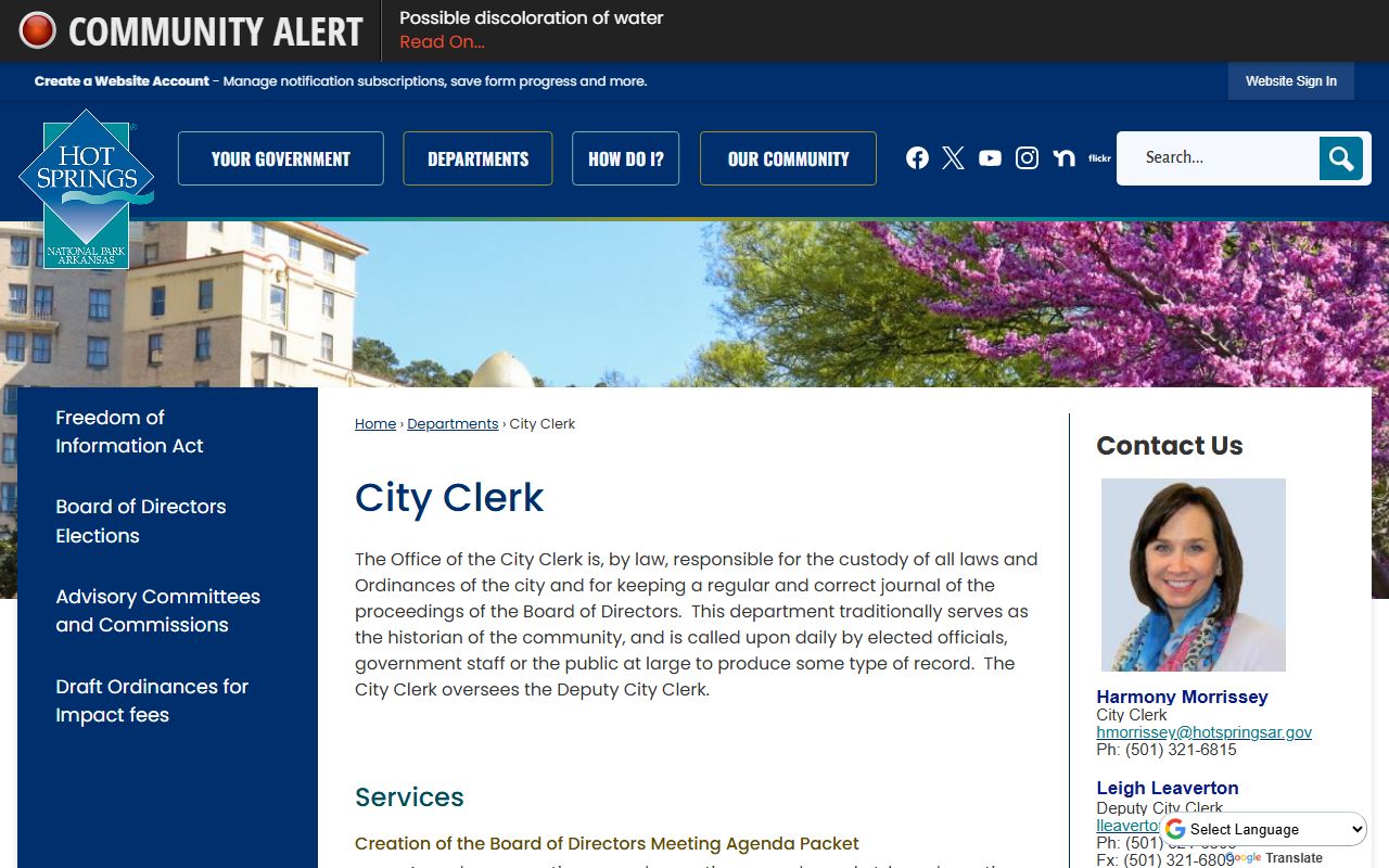 Hot Springs City Clerk phone directory