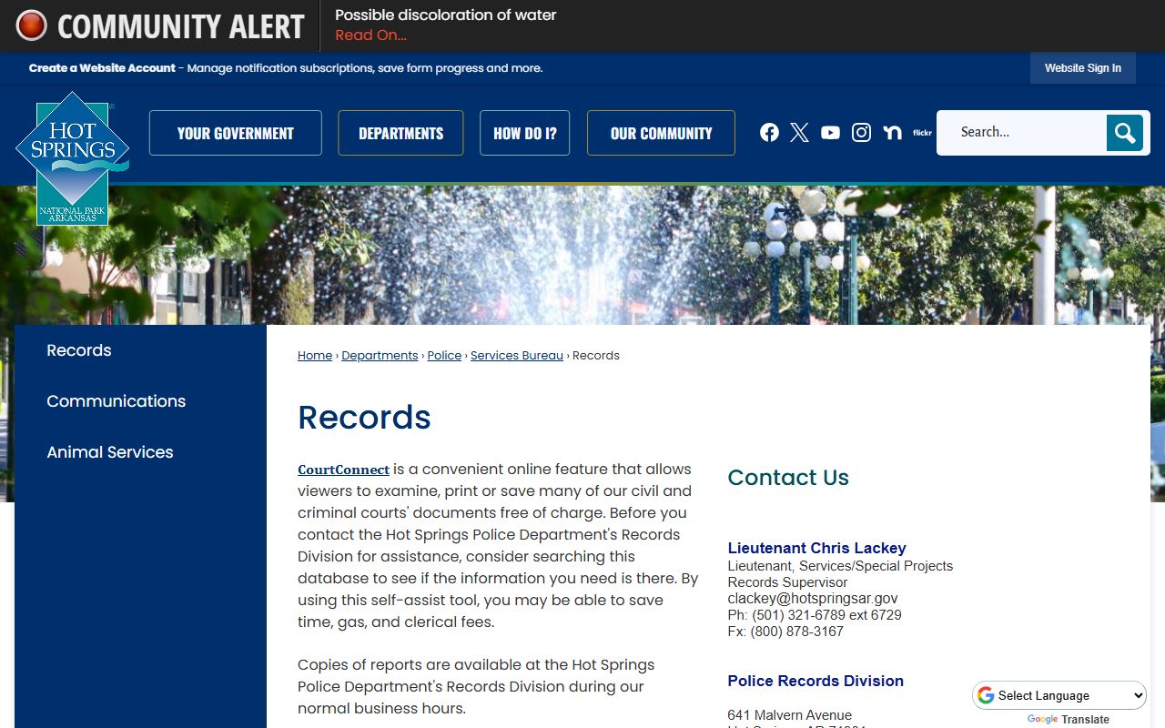 Hot Springs Police Records phone directory