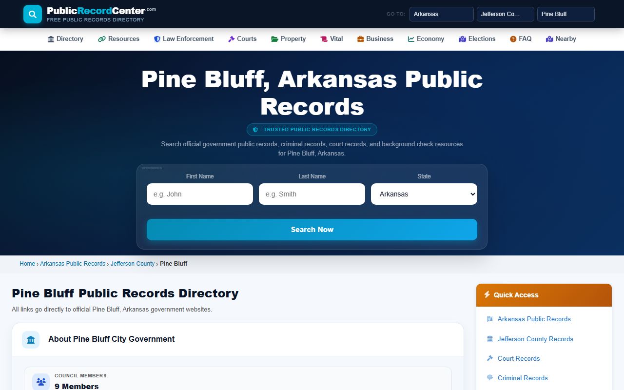 Pine Bluff city government public records phone directory