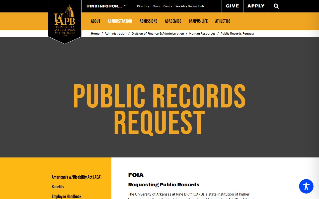 UAPB FOIA request public records Pine Bluff phone directory