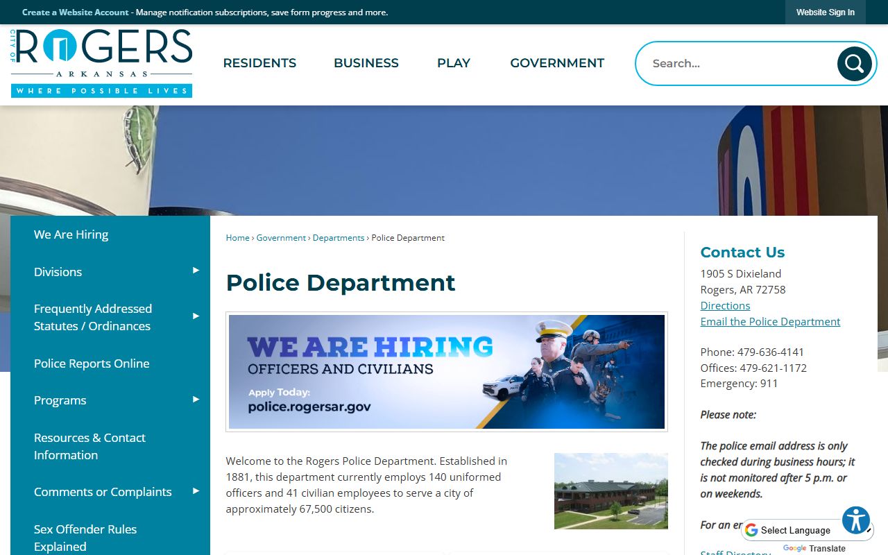 Rogers police department phone directory