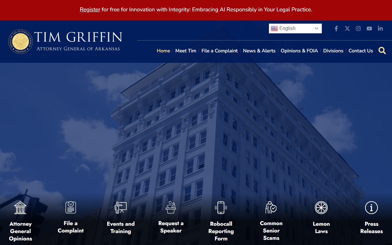 Arkansas Attorney General phone directory and contact page