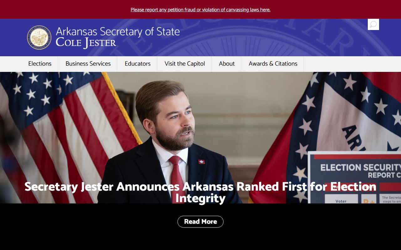 Arkansas Secretary of State phone directory home page